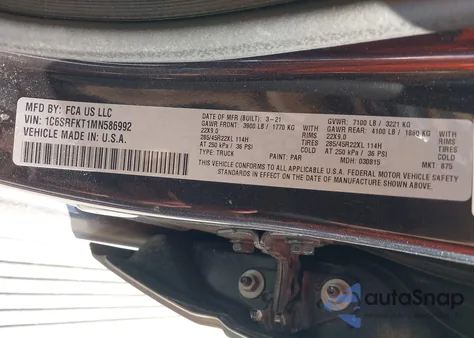 2021 Ram 1500 Longhorn from USA, damaged, VIN 1C6SRFKT1MN586992